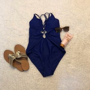 Royal Blue Strappy Cutout Swimsuit